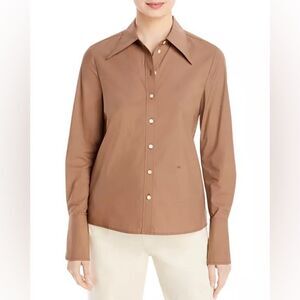 NWT Tory Burch Brown Cotton Button Down Poplin Shirt Size 10